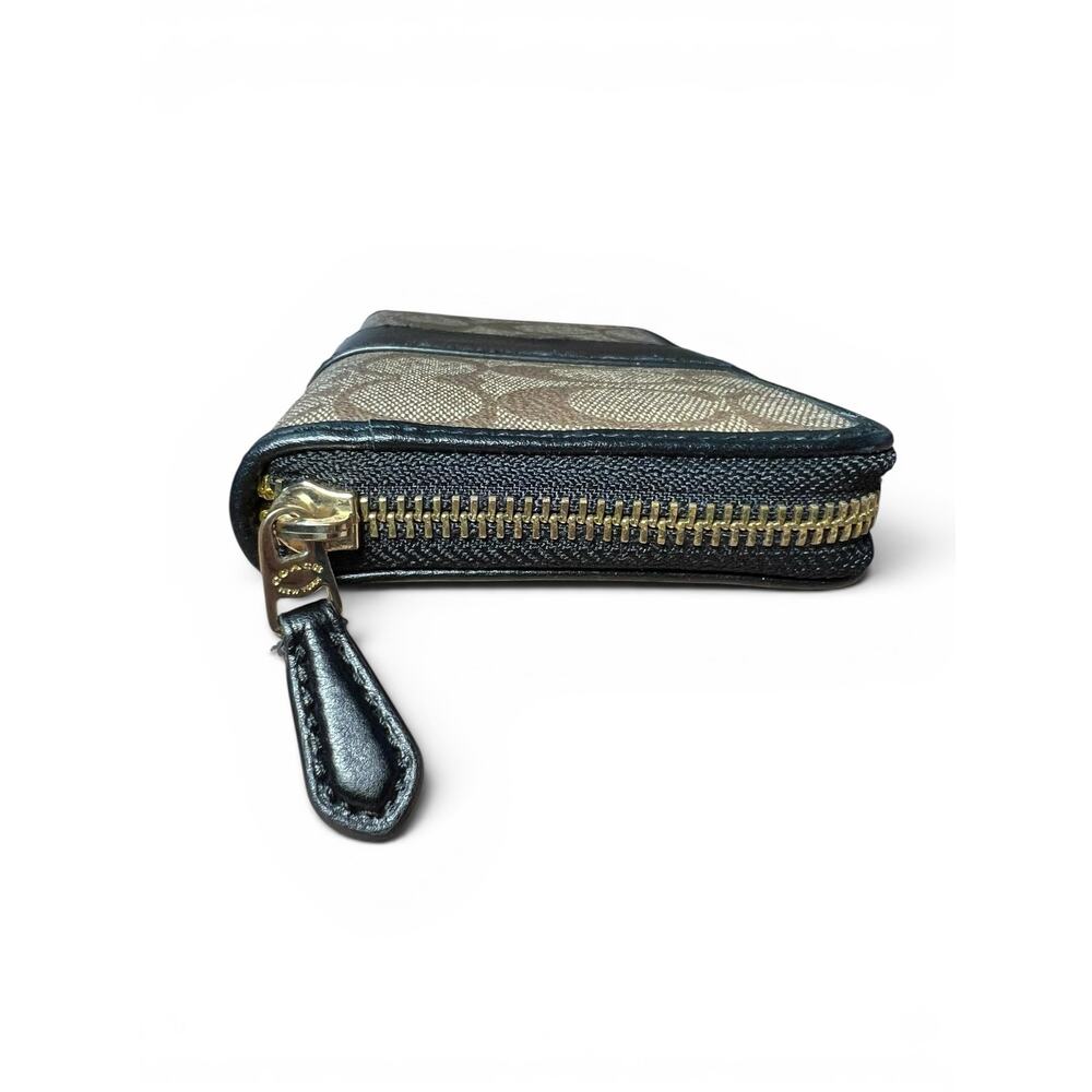 COACH Signature Canvas Accordion Zip Around Wallet F54630 Khaki Black - Picture 7 of 13